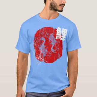 Camiseta Peixe Koi Red Sun Japonês e Flor de Cereja Sakura