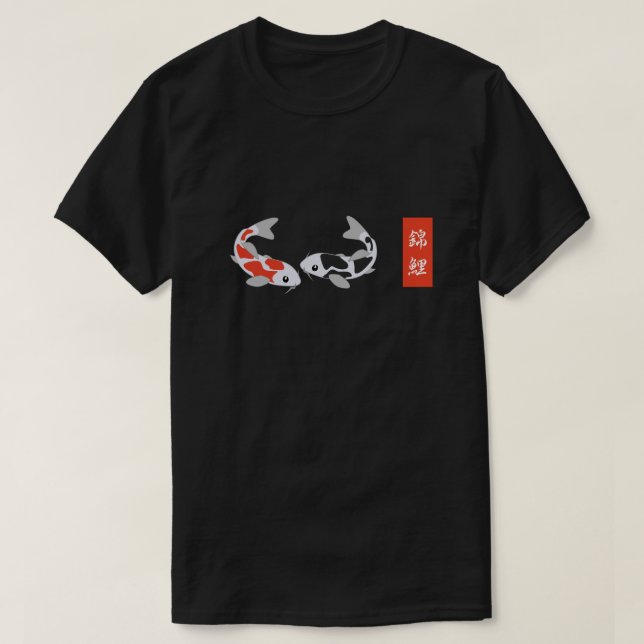 Camiseta Peixe-Koi Vermelho e Preto (Frente do Design)