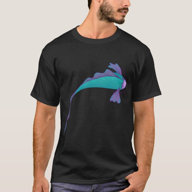 Camiseta Peixe Koi violeta e azul celeste com detalhes (Frente)