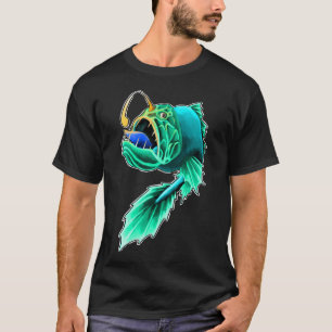 Camiseta peixe-lanterna azul com luz laranja
