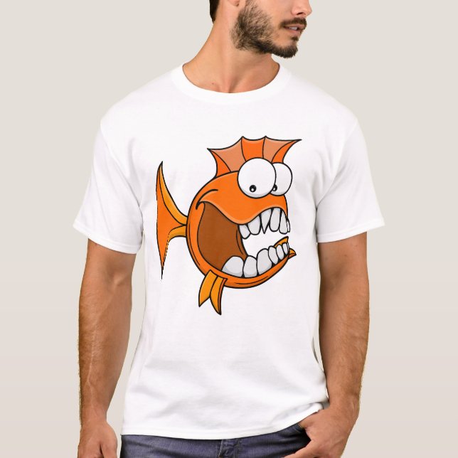 Camiseta Peixe Laranja Dentudo Zangado (Frente)