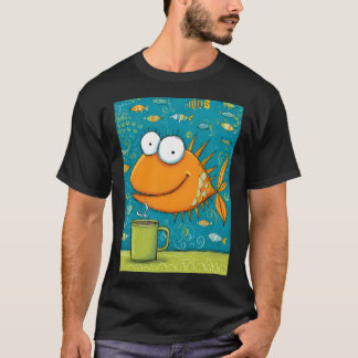 Camiseta Peixe Laranja Fingindo que Café é o Oceano Enquant