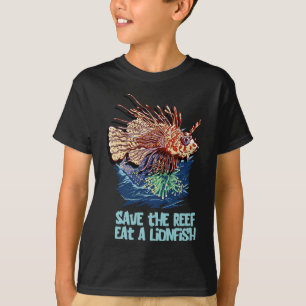 Camiseta Peixe-Leão Salva O Recife Coma Leão Engraçado Fofo
