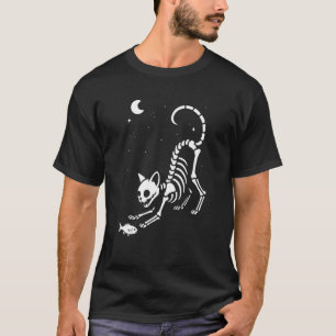 Camiseta Peixe Lua de Gato Esqueleto Dia das Bruxas Mamãe P