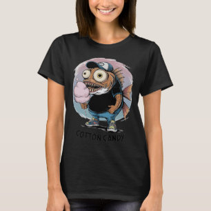 Camiseta Peixe Monstro Engraçado Comendo Algodão Doce – E