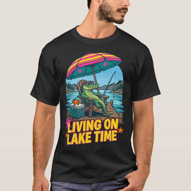 Camiseta Peixe na pesca com vara de pescar & chapéu (Frente)