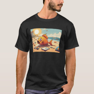 Camiseta Peixe na Praia com Poluição para Educação Ambienta