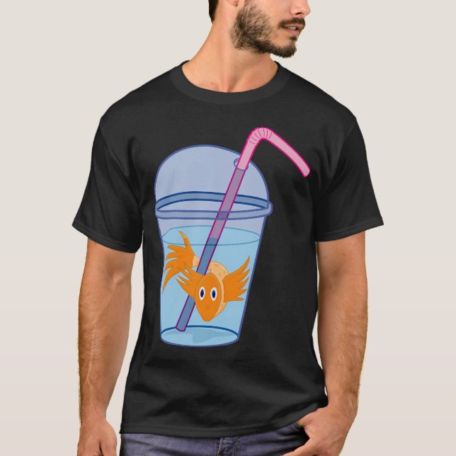 Camiseta peixe nadando em um copo de água (Frente)