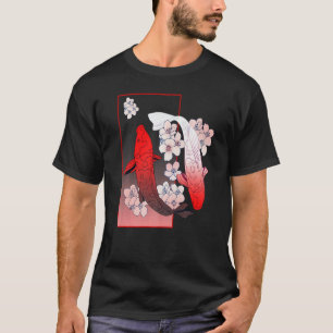 Camiseta Peixe Nishikigoi Estética Japonesa Flor de Cerejei
