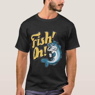 Camiseta Peixe no gancho! Salpico Azul de Excitação de Prim
