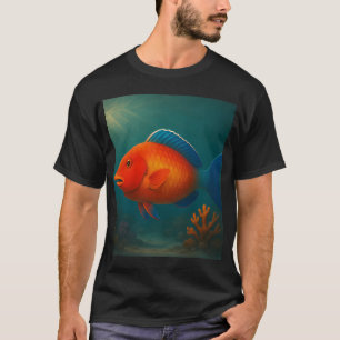 Camiseta Peixe-papagaio Laranja Vermelho em Recife de Coral