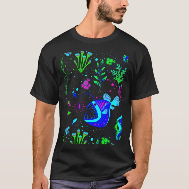Camiseta Peixe-Pescador e peixes pequenos (Frente)