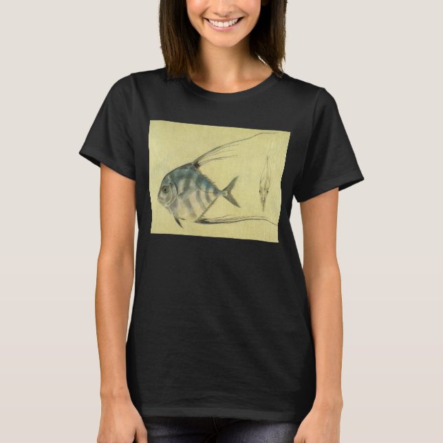 Camiseta Peixe Pompano Africano, Threadfin Trevally Vintage (Frente)