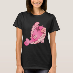 Camiseta Peixe Rosa Cartoon Morto Fofo - Peixe Assustador D