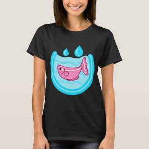 Camiseta Peixe Rosa na Água Azul com Gotículas