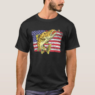 Camiseta Peixe Truta Marrom Retro Us Bandeira Americana Vin