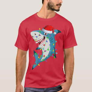 Camiseta Peixe-Tubarão Sobre as Luzes de Natal Papais noeis