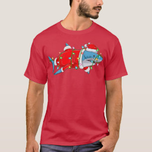 Camiseta Peixe-Tubarão Sobre as Luzes de Natal Papais noeis