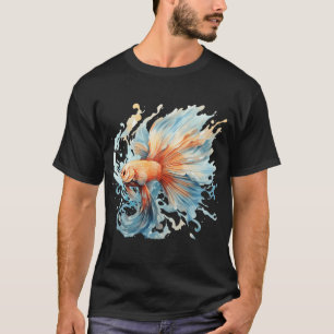 Camiseta Peixe-Velo Laranja e Azul Aquarela - Água Doce F