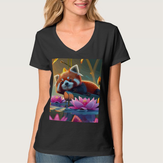 Camiseta Peixe vermelho deitado num lago de lótus (Frente)