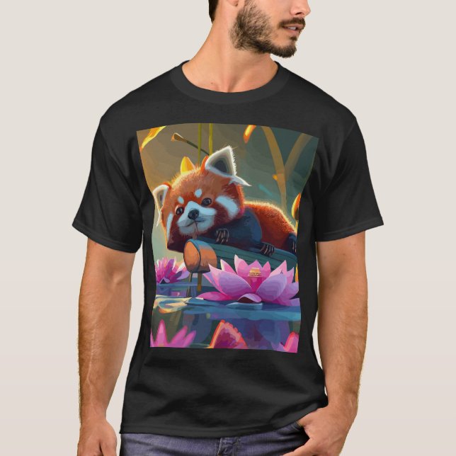 Camiseta Peixe vermelho deitado num lago de lótus (Frente)