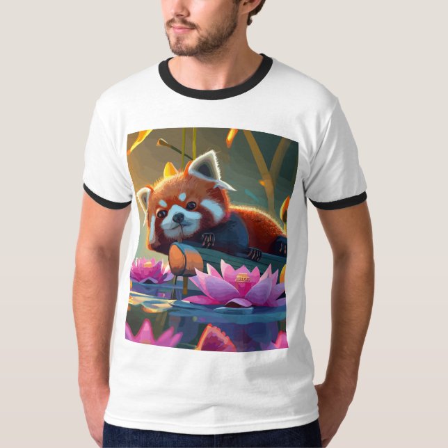 Camiseta Peixe vermelho deitado num lago de lótus (Frente)