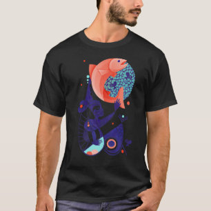 Camiseta Peixe Vermelho Sonho Criatura Fantasia Azul Ilustr