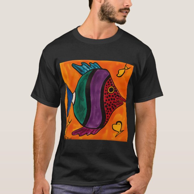 Camiseta Peixe Vermelho Verde Roxo & Azul (Frente)