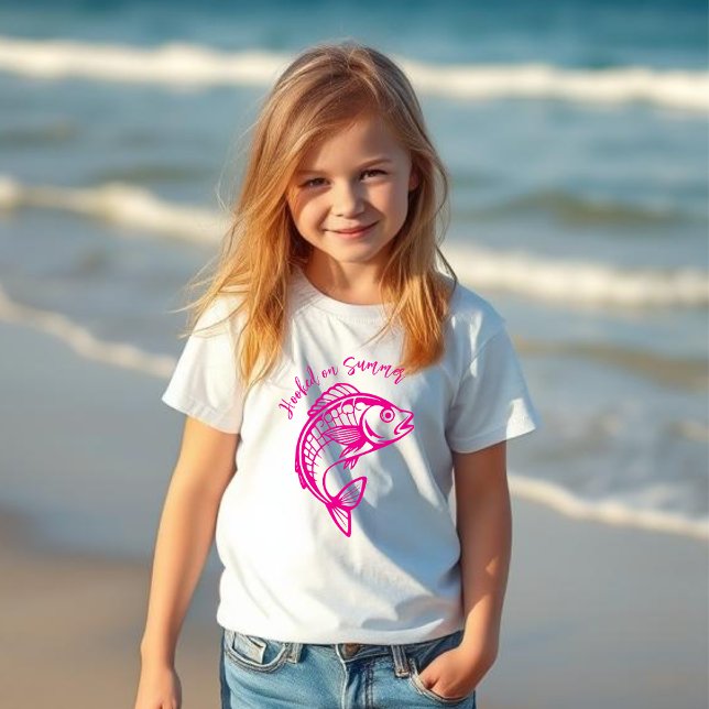 Camiseta Peixe viciado em rosa-de-Verão (Pink Fish-Hooked on Summer)