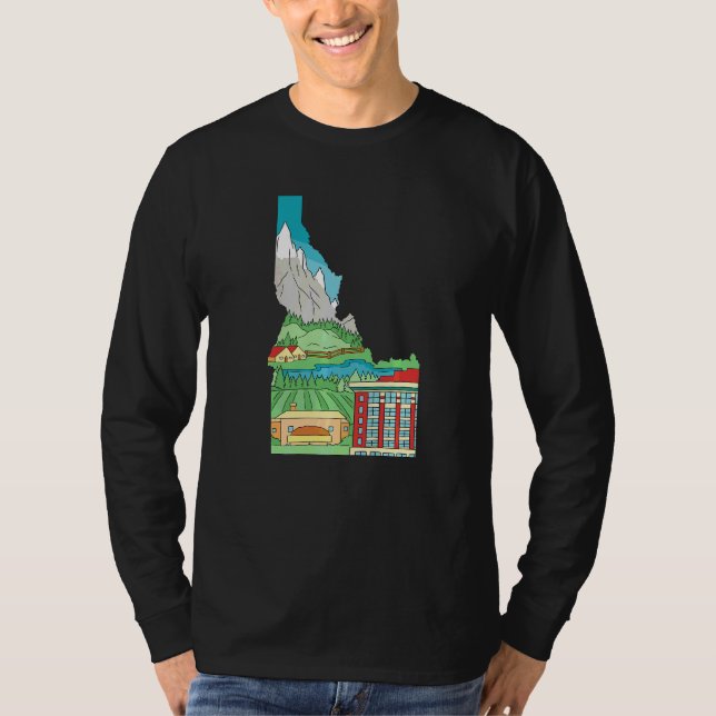 Camiseta Peixe Voador Pescador Pesca Mapa do Estado de Idah (Frente)