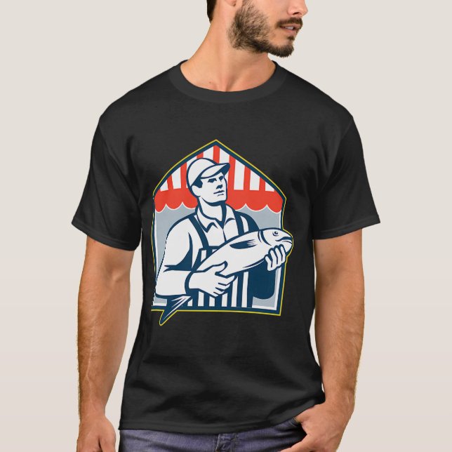 Camiseta Peixeiro segurando peixe retrô (Frente)