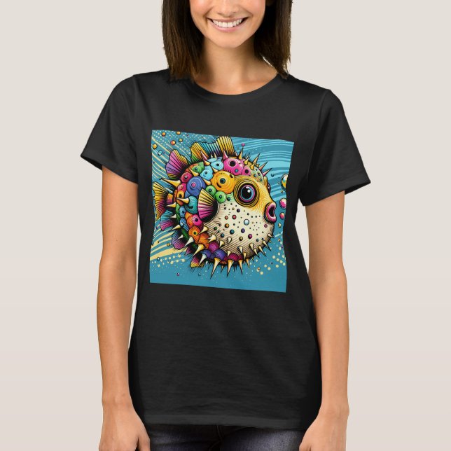 Camiseta peixeouriço colorido (Frente)
