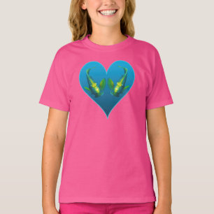 Camiseta Peixes-Anjo Gêmeos em um Coração Azul - Ilustração