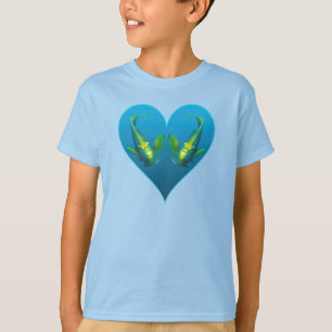 Camiseta Peixes-Anjo Gêmeos em um Coração Azul - Ilustração