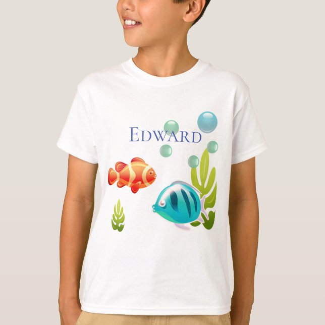 Camiseta Peixes Coloridos com Bolhas e Algas Marinhas (Frente)