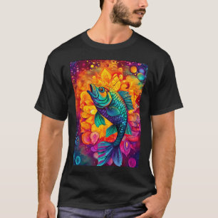 Camiseta Peixes coloridos em meio ao esplendor floral abstr