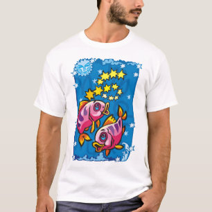 Camiseta Peixes cor-de-rosa dos peixes nas estrelas