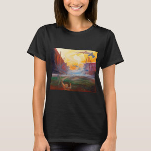 Camiseta Peixes cruzando - peixes voam sobre o beco
