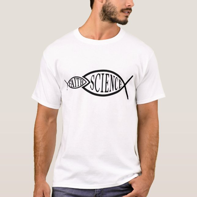 Camiseta Peixes da fé dos trunfos da ciência (Frente)