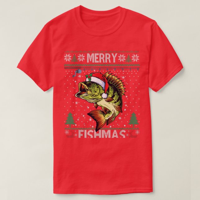 Camiseta Peixes de Baixo de Pesca de feliz Pesca Natal Feia (Frente do Design)