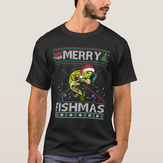 Camiseta Peixes de Baixo de Pesca de feliz Pesca Natal Feia (Frente)