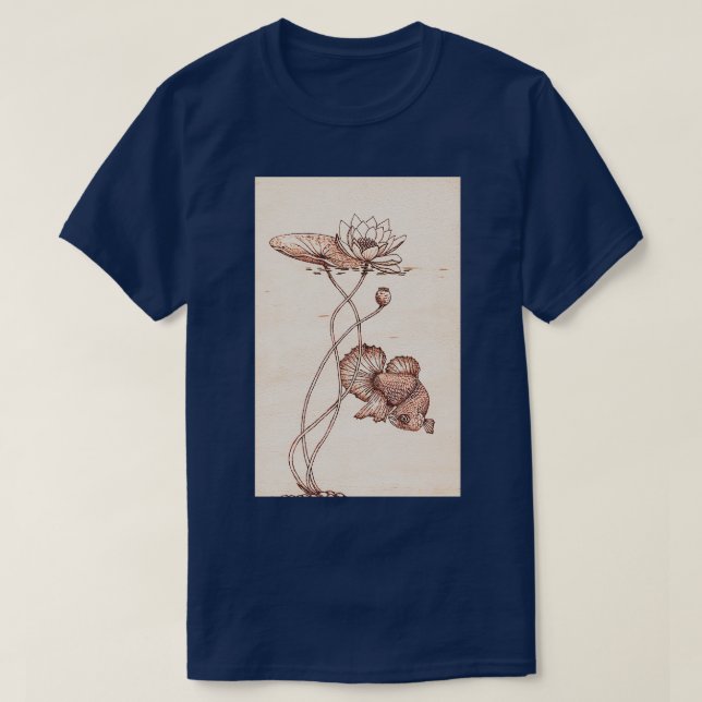 Camiseta Peixes de combate siameses Betta esplendens e água (Frente do Design)