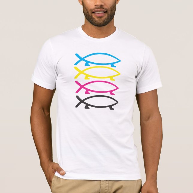 Camiseta peixes de darwin do cmyk (Frente)