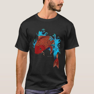 Camiseta Peixes de Koi que saltam na água. Projeto do