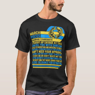 Camiseta Peixes de março Fatos Símbolo Zodíaco Astrologia d