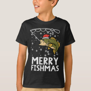 Camiseta Peixes de peixes felizes pescando Xmas Pais de Nat