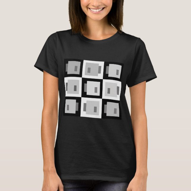 Camiseta Peixes de Pixel Super Simples, Preto e Branco (Frente)