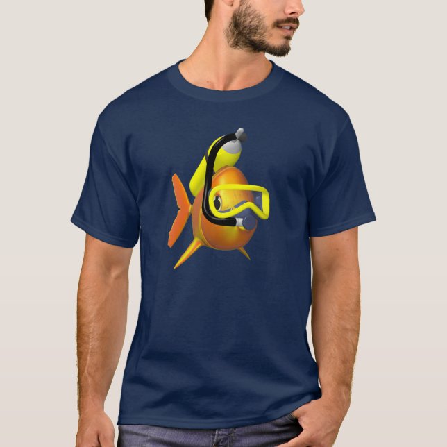 Camiseta Peixes de Scuba Laranja e Preto (Frente)