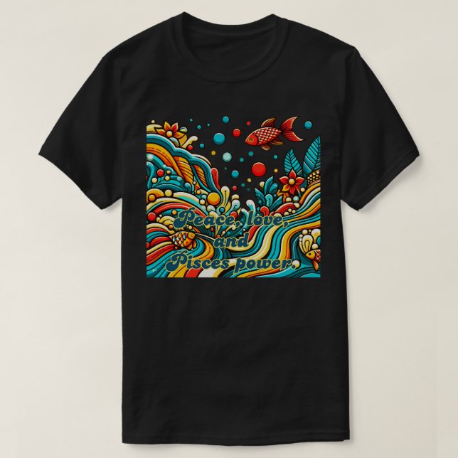 Camiseta peixes de sinais do zodiac no estilo 60s (Frente do Design)