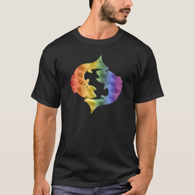 Camiseta Peixes de Sinal do Orgulho Arco-Íris Peixes Zodiac (Frente)
